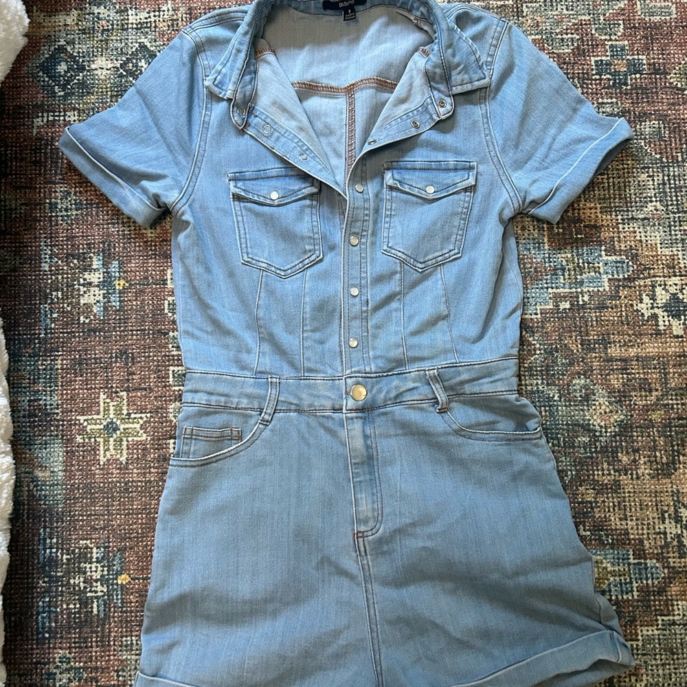 90s Inspired Denim Short Sleeve Tight Romper